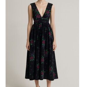 Cary San Francisco dramatic Plunging Velvet Black Floral Overall Dress Size 10